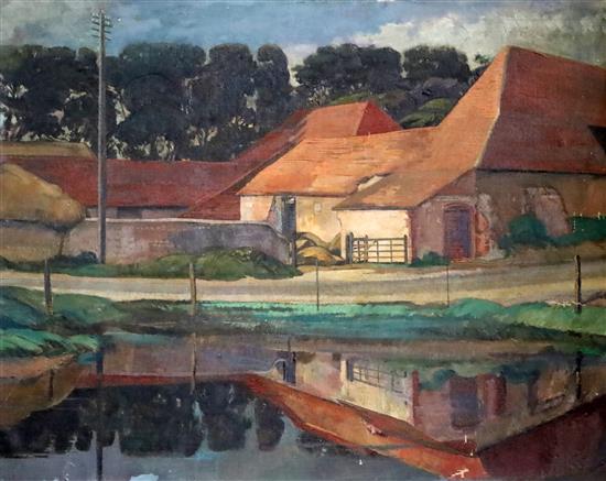 Manner of Duncan Grant Saltmarsh Farm barns, Seven Sisters Country Park, 19 x 23.75in.